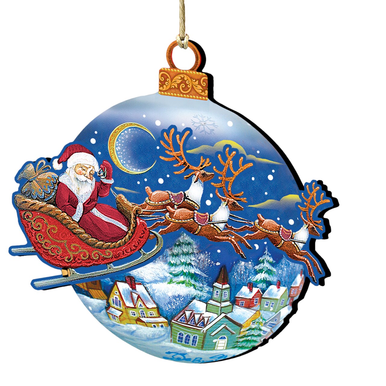 Designocracy Set of 2 Santa Claus Riding Up and Away Wooden Christmas Ornaments